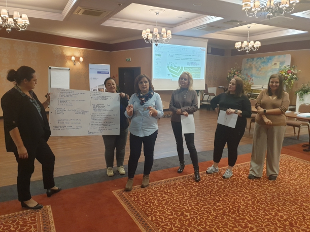 grupa osób prezentuje wyniki pracy w grupie