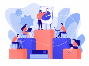 Pracownicy z laptopami uczą się na szkoleniu zawodowym