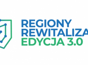 Banner z napisem niebiesko-zielonym Regiony Rewitalizacji Edycja 3.0
